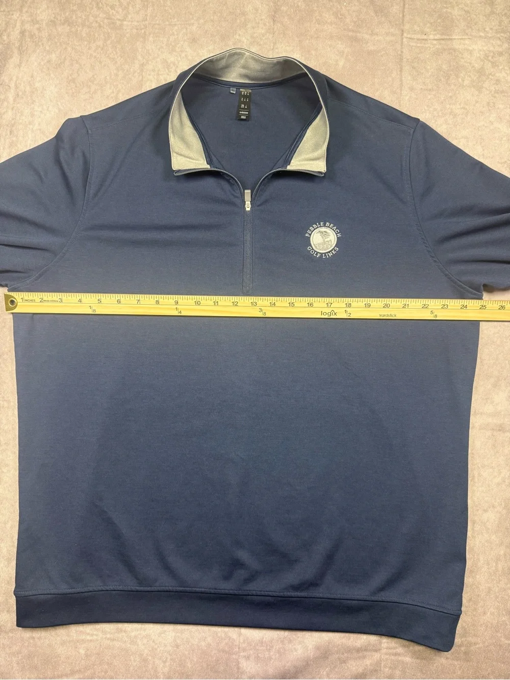 adidas Navy and Gray Pebble Beach Quarter-Zip Pullover Sweater - XL